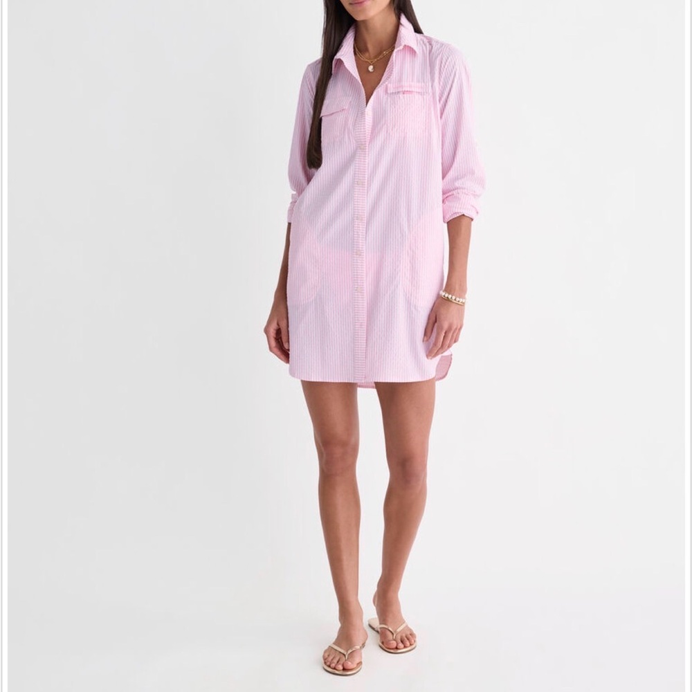 NWT- Vineyard Vines Pink Striped Harbor Button-Down Swim Coverup - Picture 4 of 11